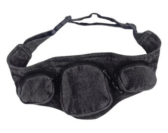 Black Cotton Fanny Pack, Four Zip Pockets for Hands-Free Carry