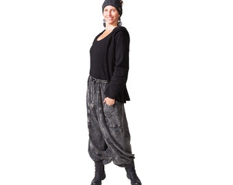 Lose schwarze Hose, Kordelzug, Genie Hose, 100% Baumwolle