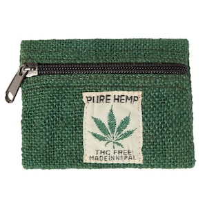 Porte-monnaie vert, pochette en chanvre, porte-monnaie végétalien