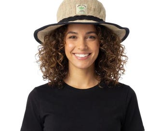 Hemp Cotton Sun Hat with Black Trim, Comfy Shapeable Wire Brim
