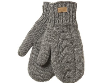 Gray Womens mittens, Wool mittens, Cable Knit, Fleece lined inside, Gray