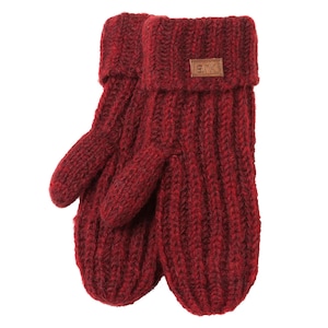 Burgundy Wool Mittens, Cozy Ribbed Knit and Comfy Fold-Over Cuffs