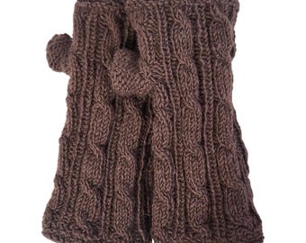 Purple/Brown Wool Cable Knit Fingerless Gloves, Cozy Hands and Free Fingers