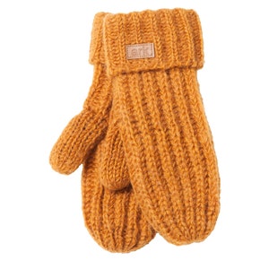 Thick Wool Mittens, Yellow mittens, mustard color hand knit mitts, gloves, Fleece Lined,