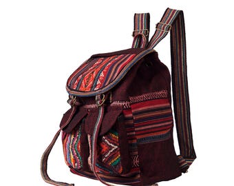 Rainbow Stripe Boho Backpack, Fair Trade Woven Gheri Day Bag  display picture 3