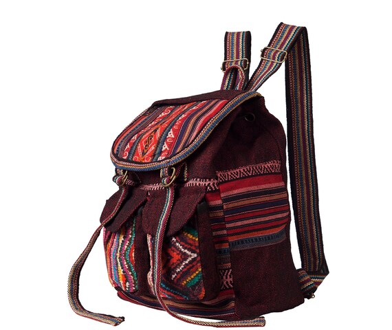 Cotton Knapsack: Fair Trade Backpack With Front Pockets - Etsy display picture 3