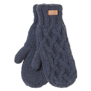 Chunky Blue Mittens, Chunky knit, Mittens for women, Warm Fleece mitts, wool, hand knit, fleece lined Cozy,
