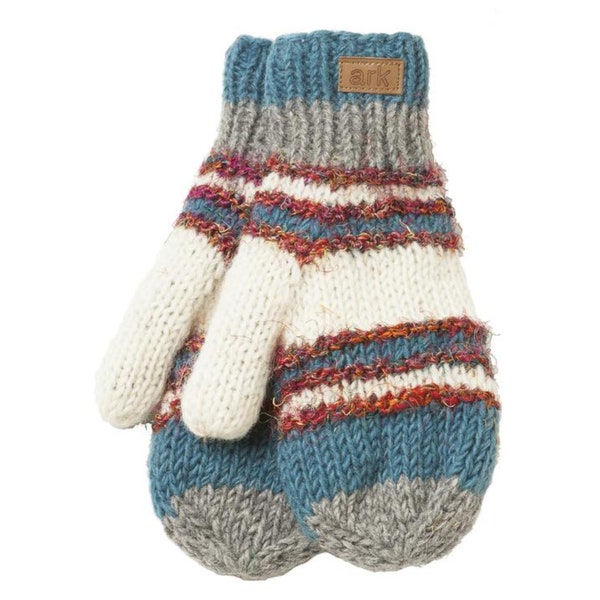 Winter mittens, Blue wool mittens,  Warm Wool mittens, Womens stripe mittens, Fleece lined inside,