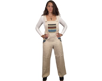 Natural Beige Overalls, Jumpsuit, 100% Cotton, Front and side Pockets,