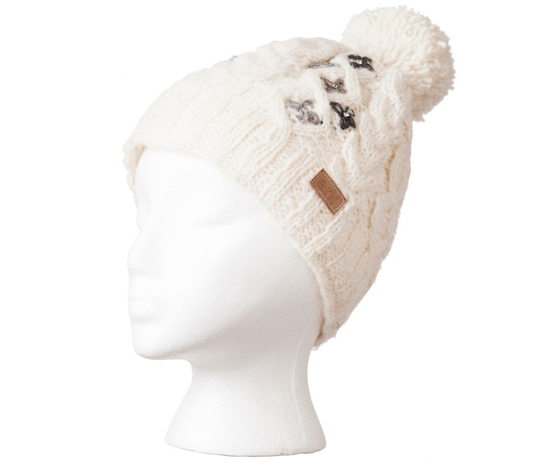 White Beanie Pom Pom Beanie Thick Wool Beanie Toque Fleece Etsy Australia