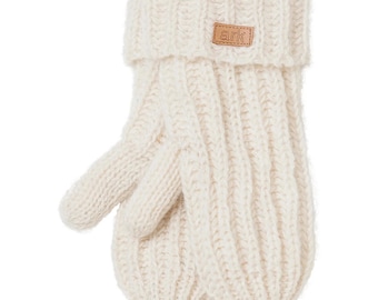 White Wool Mittens, Cozy Ribbed Knit and Comfy Fold-Over Cuffs