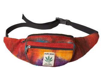 Regenbogen Hanf Bauchtasche: Fair Trade Hippie Gürteltasche