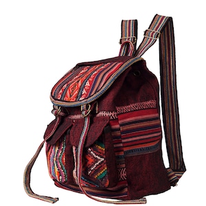Roter Boho Rucksack aus 100% Baumwolle, Schulanfang, Reisetasche