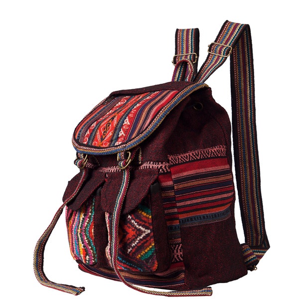 Red Bohemian Backpack, 100% Cotton, Back To School, Travel Bag