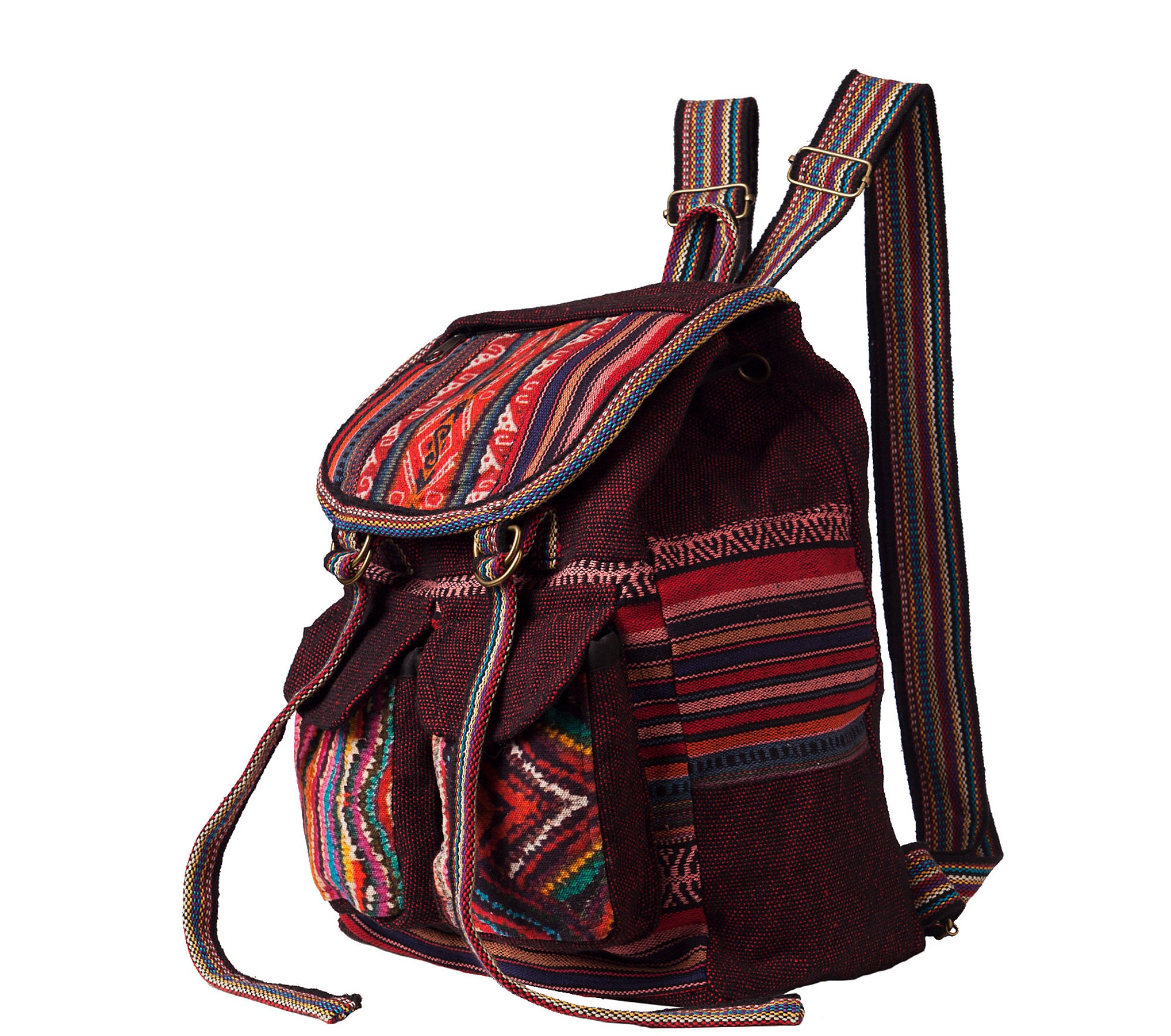 Red Bohemian Backpack, 100% Cotton, Back to School, Travel 