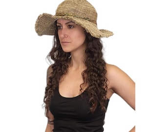 Natural Hemp Fringed Sun Hat, Airy Weave and Fun Shapeable Brim