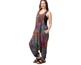 Patch Work Overall, 100% Baumwolle Jumpsuit, Blauer Frühling / Sommer Jumpsuit