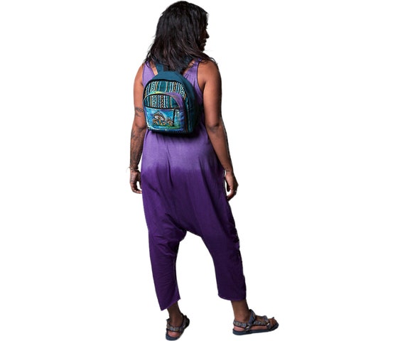 Teal & Black Mushroom Embroidered Backpack Teal Retro Mushroom Printed Backpack | Zazzle main image 4