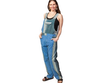 Blau gestreifte Baumwolllatzhose: 70er Jahre Hippie Jumpsuit, Fair Trade