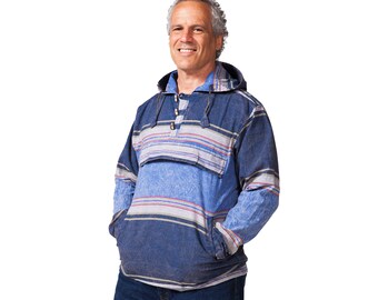 Blau gestreiftes Baumwoll Hoodie: Fair Trade Strickpullover