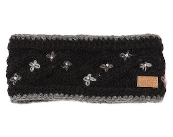 Diadema negra, diadema de lana, turbante, diadema de punto trenzado, calentador de orejas trenzado, turbante de ganchillo, turbante para mujer,