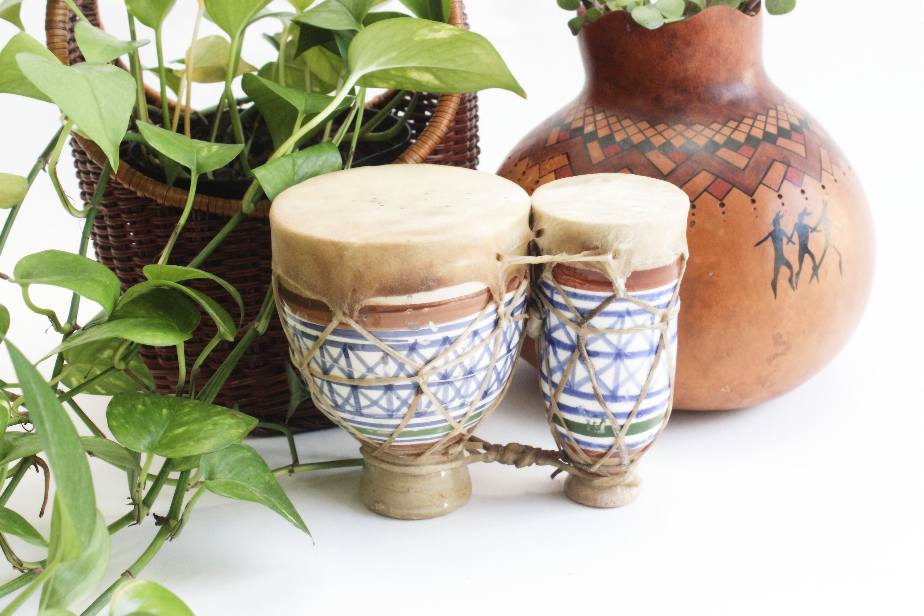 Mini Moroccan Bongo Drums, Vintage Instrument, Boho Style Decor