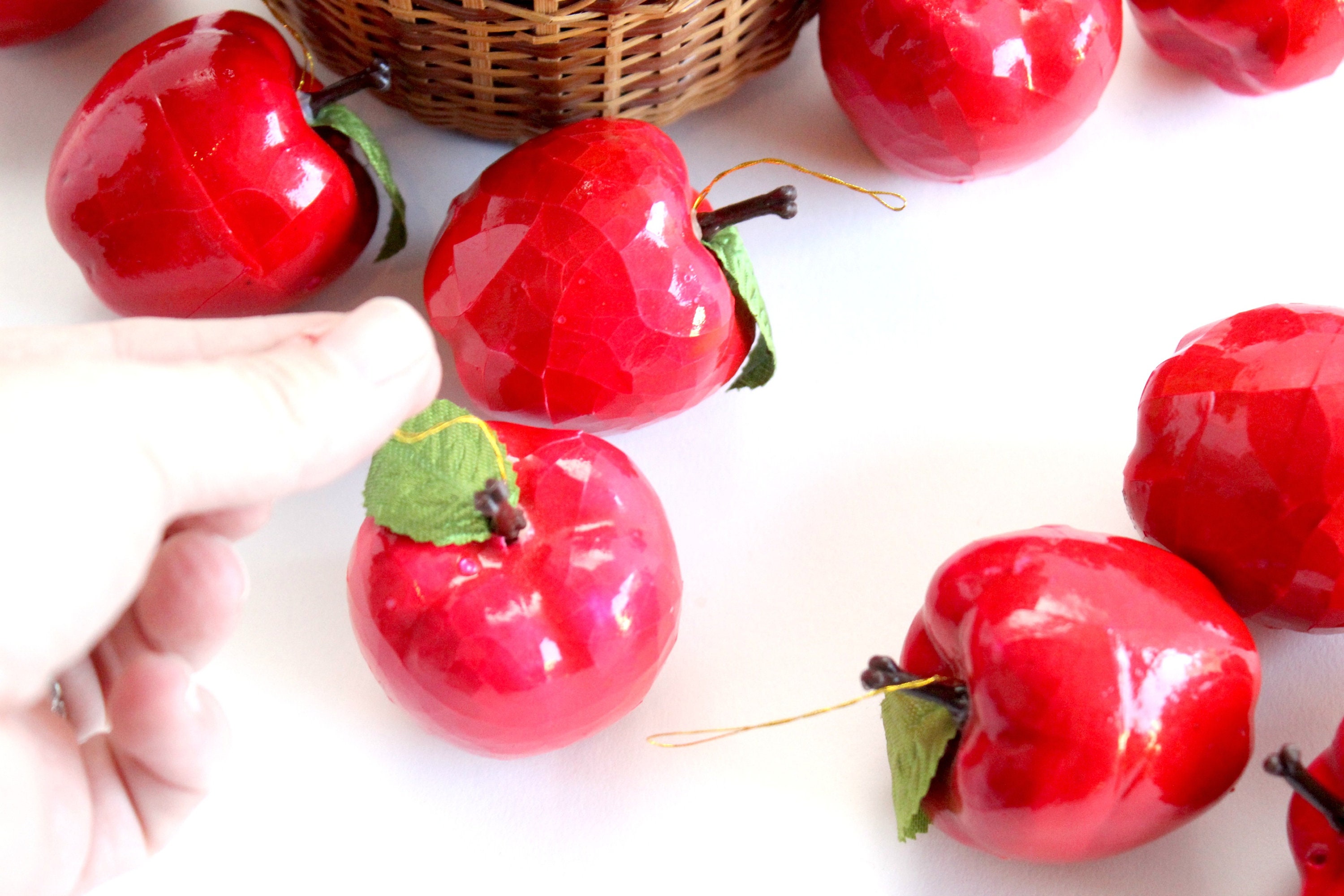 Vintage Red Apple Ornaments, Christmas Tree Ornaments, Holiday Decor