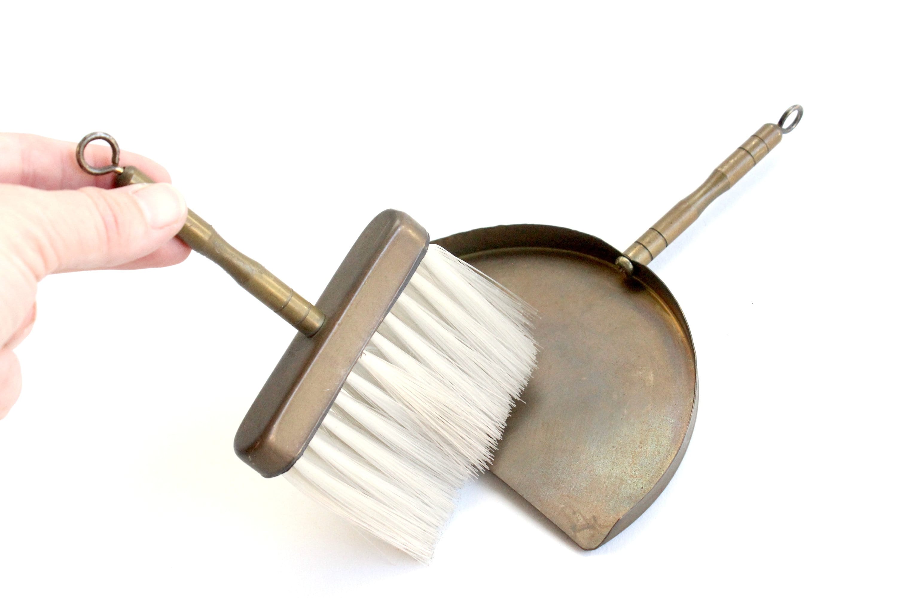 Vintage Brass Hand Broom and Dust Pan, Waiter's Tabletop Brush and