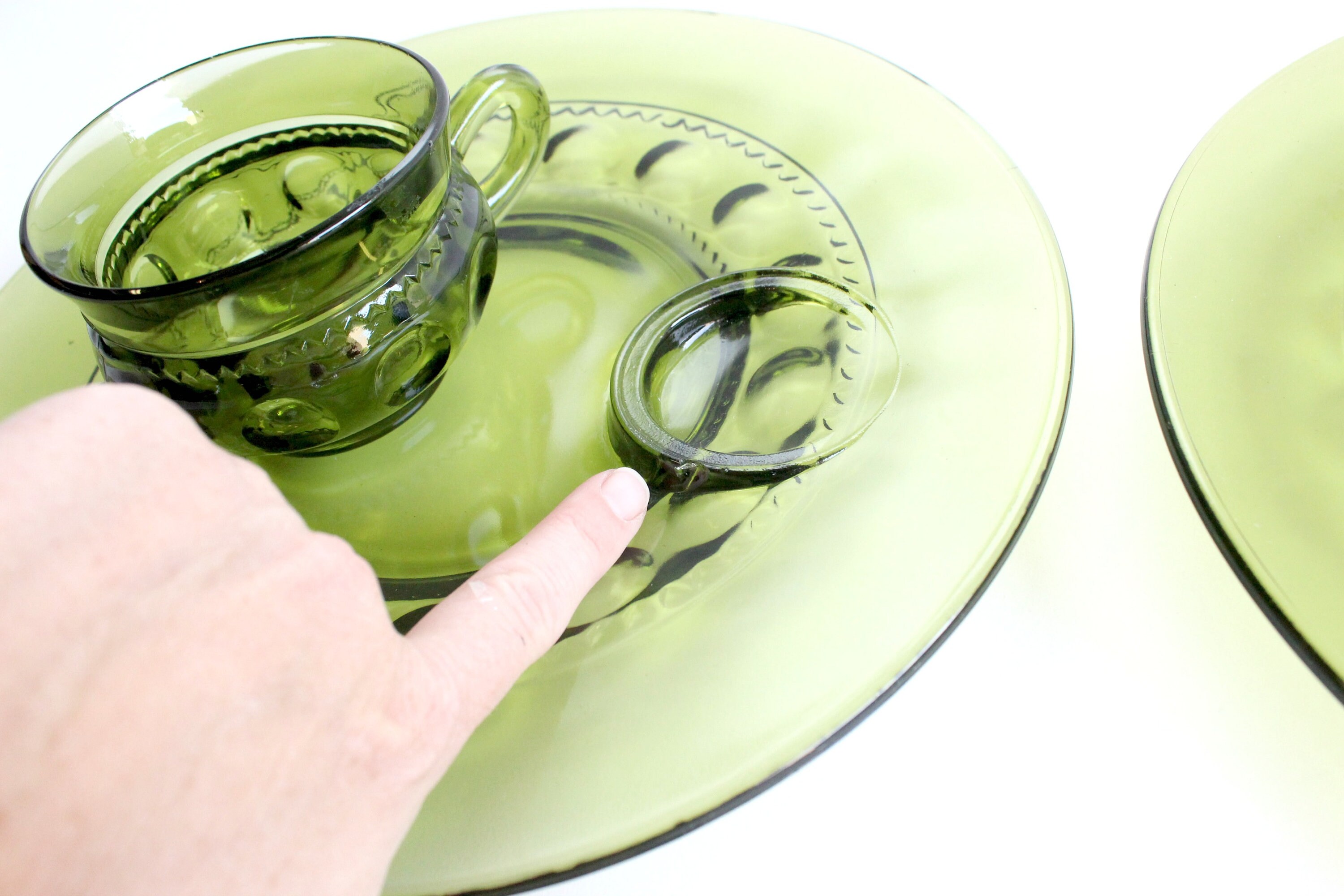 Vintage Green Glass Plates & Cups Matching Plate and Cup Set Etsy