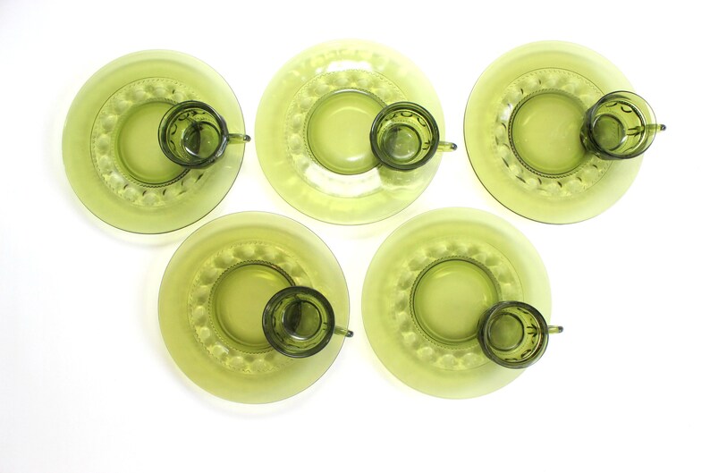 Vintage Green Glass Plates & Cups Matching Plate and Cup Set Etsy