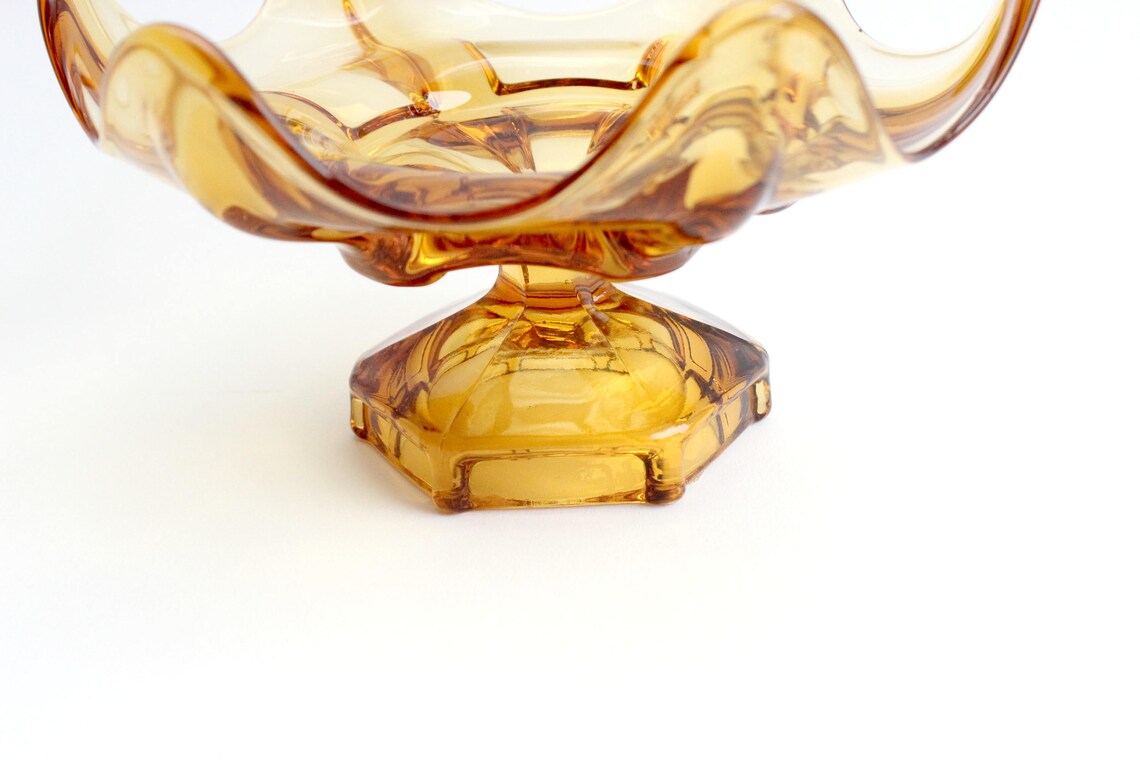 Amber Glass Fruit Bowl Mid Century Modern Kitchen Decor Etsy