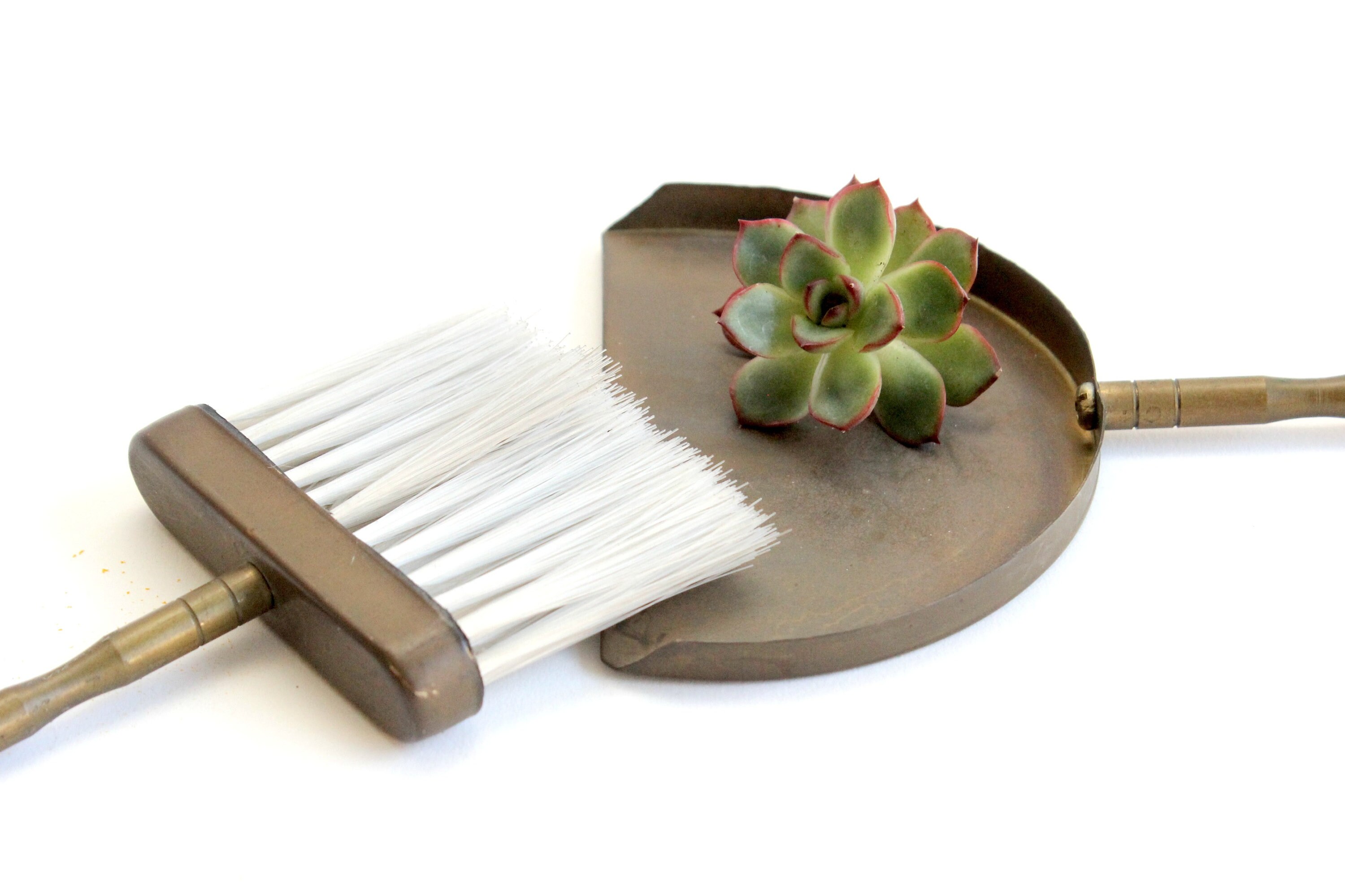 Vintage Brass Hand Broom and Dust Pan, Waiter's Tabletop Brush and