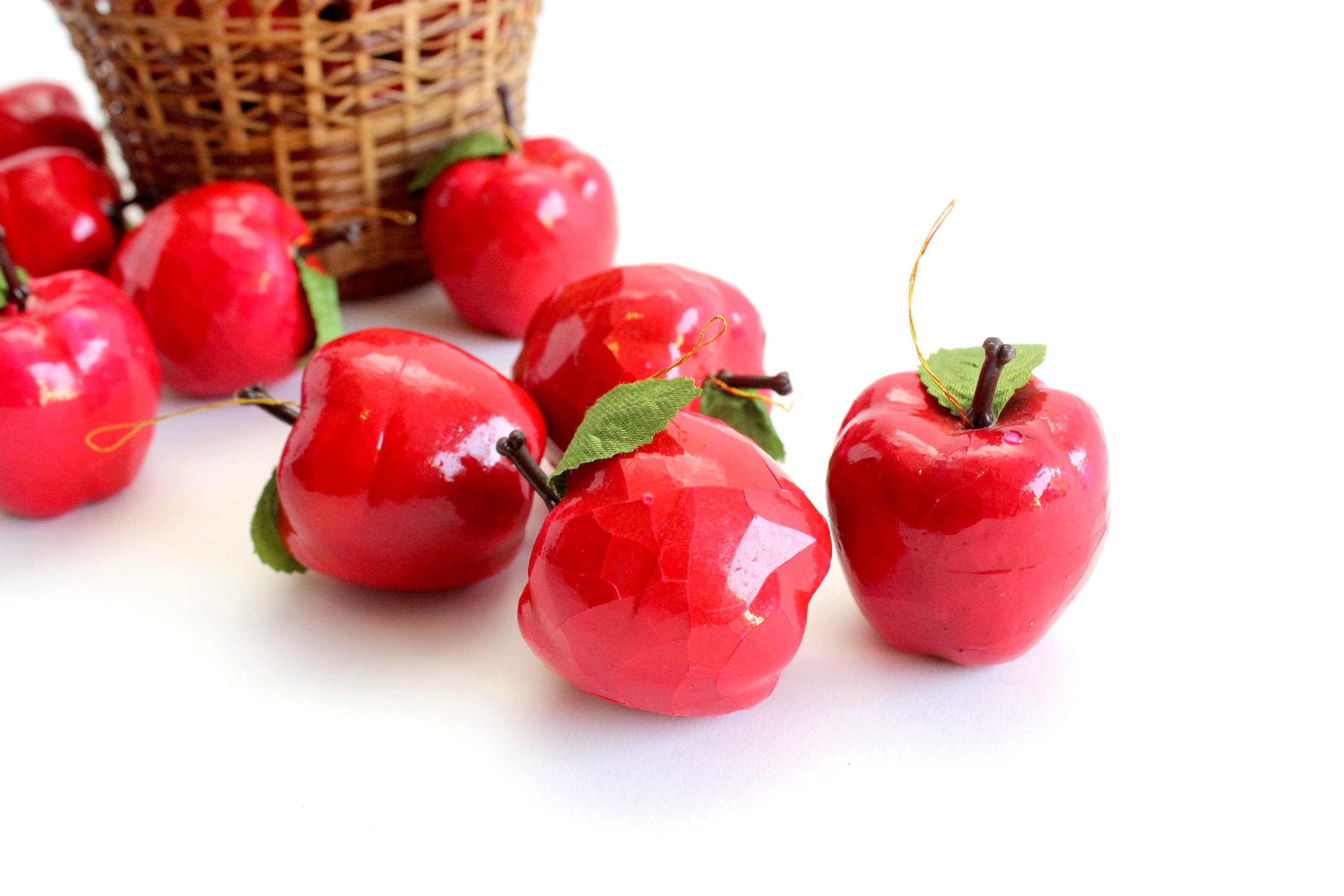 Vintage Red Apple Ornaments, Christmas Tree Ornaments, Holiday Decor