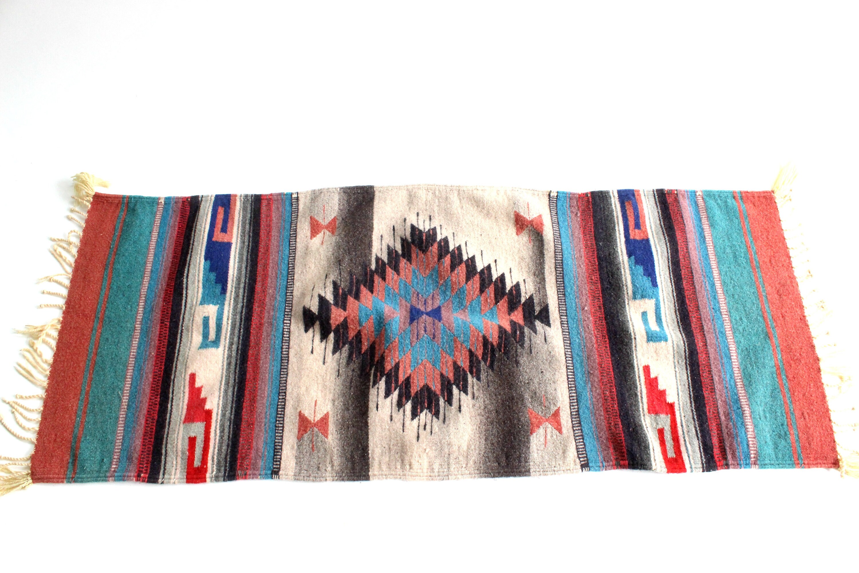 Mexican Area Rug, Small Hand Woven Rug, Bohemian Home Decor