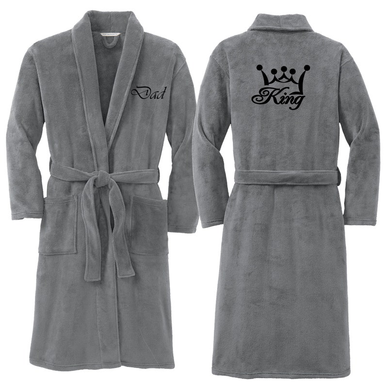 Premium Men Plush Robe King Dad Crown Embroidered King Luxurious Soft