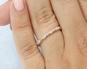 Bezel Set Marquise and Round Diamond Wedding/Anniversary Band