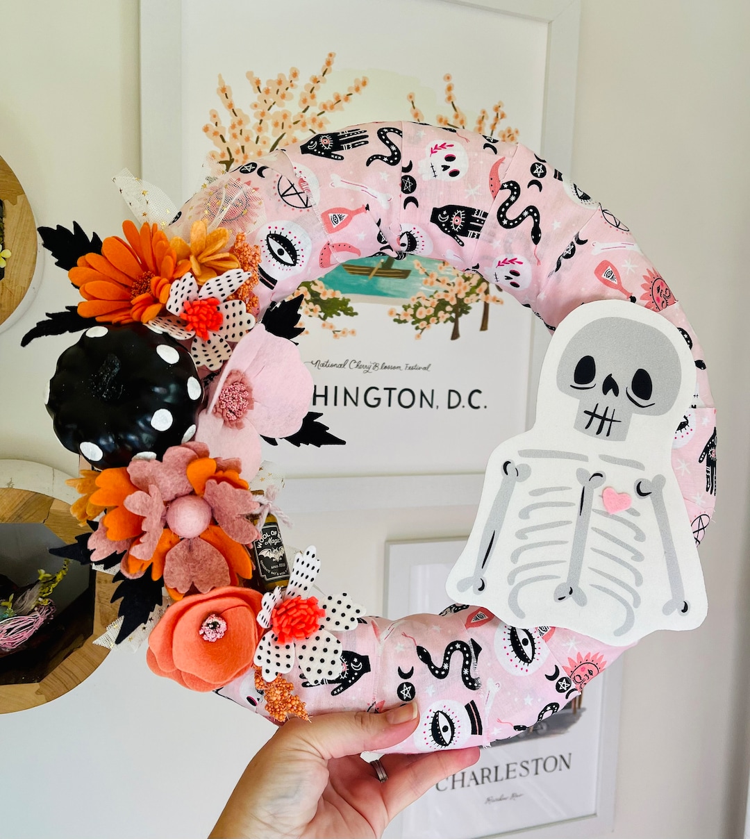 Felt Halloween Wreath// Vintage Halloween Wreath// Felt Flower Etsy