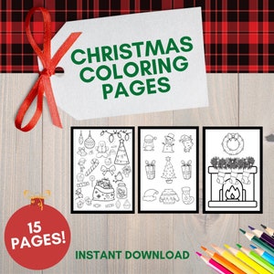 Christmas Coloring Pages | 15 Christmas Themed Coloring Pages, Santa Claus, Reindeer, Christmas Trees, Instant Download