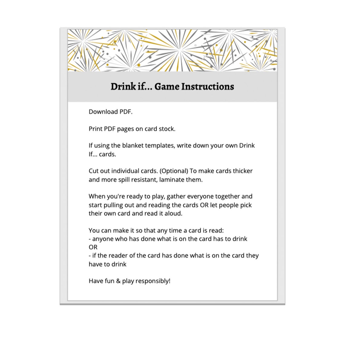 New Years Eve Game, Drink If Party Game, 2020 New Years Drink If Game ...