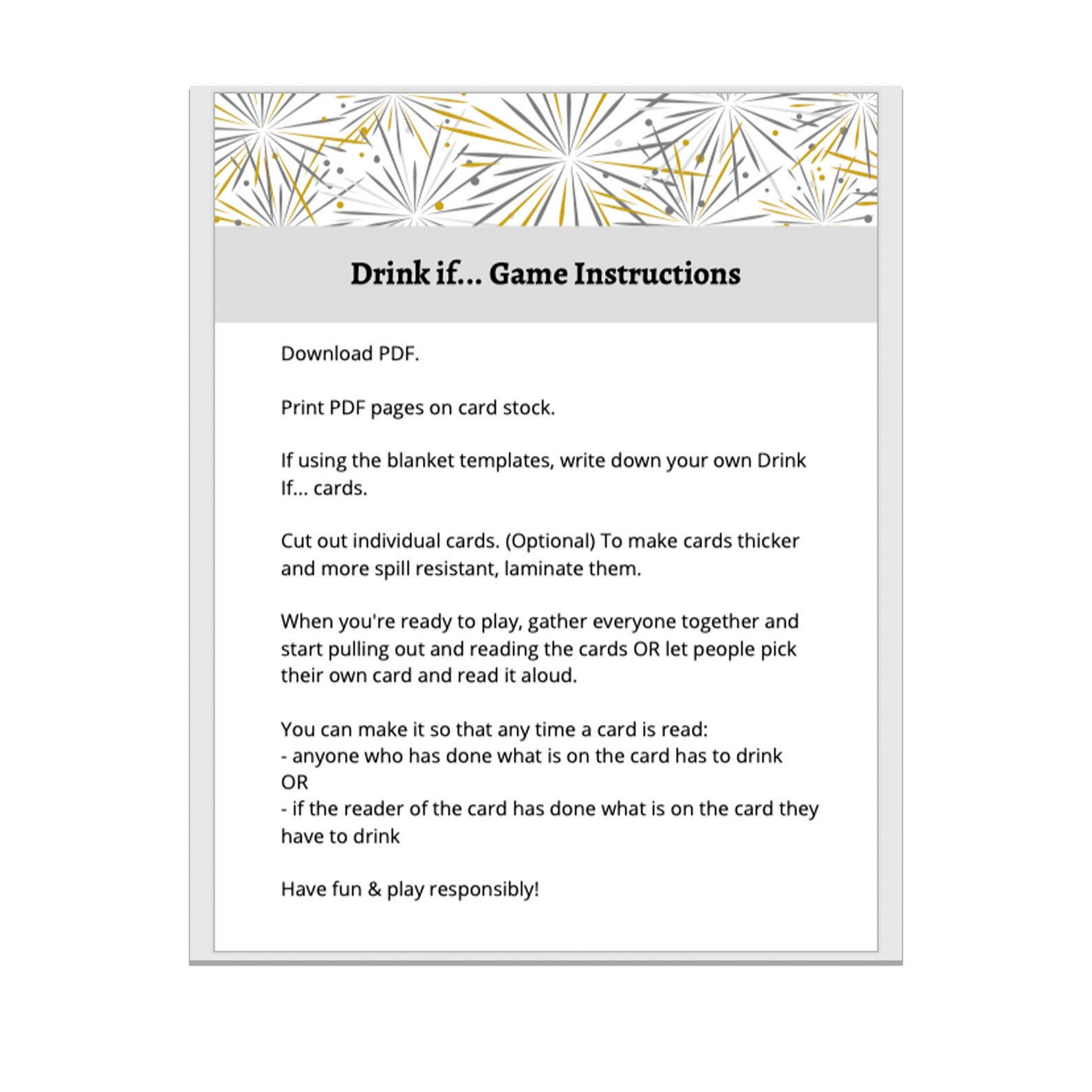 New Years Eve Game, Drink If Party Game, 2020 New Years Drink If Game ...