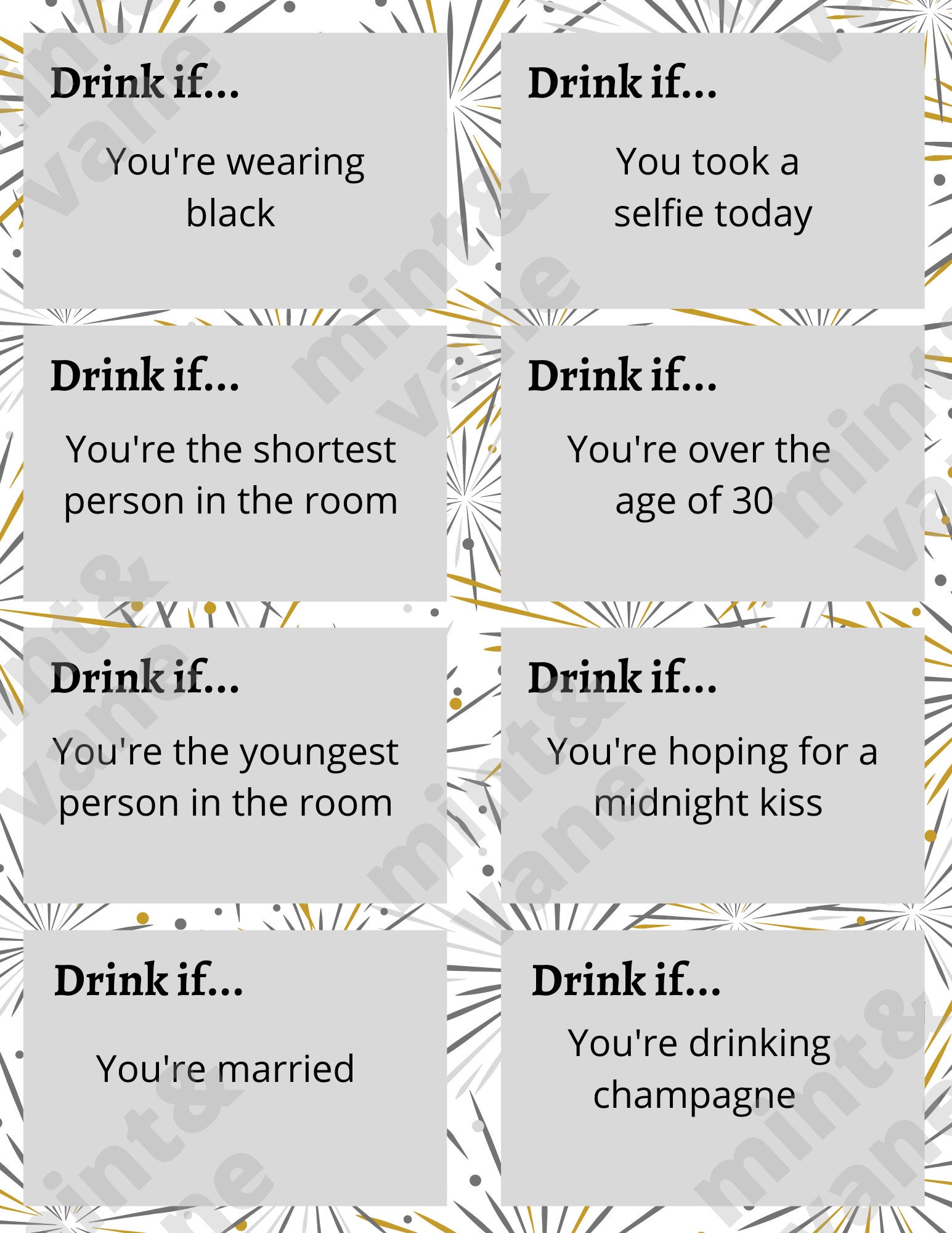 New Years Eve Game, Drink If Party Game, 2020 New Years Drink If Game ...