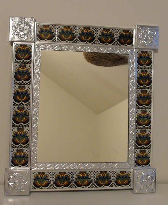 17 Mexican Punched Tin Mirror Talavera Tiles Boho Punched Tin Mirror Talavera Tiles Boho