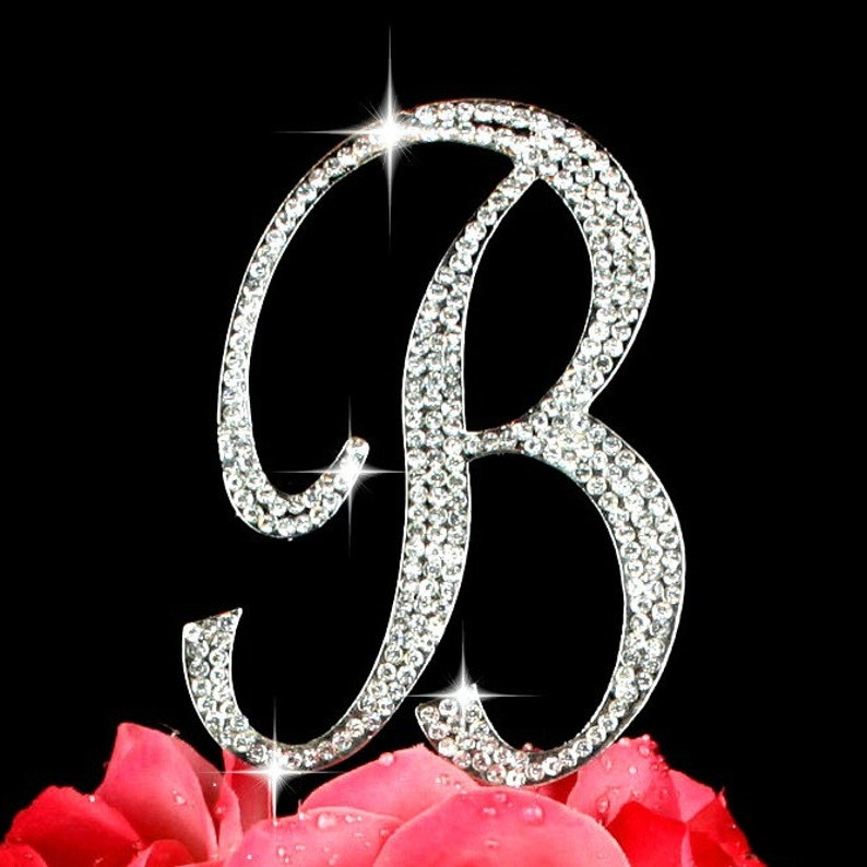 Large Monogram Letter A OR B script CakeTopper in rhinestones wedding birthday Bling cake topper silver I do shoe sticker