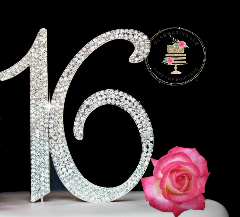 Large Sweet 16 Sixteen Numbers Cake Topper Cake Pick in Silver Etsy