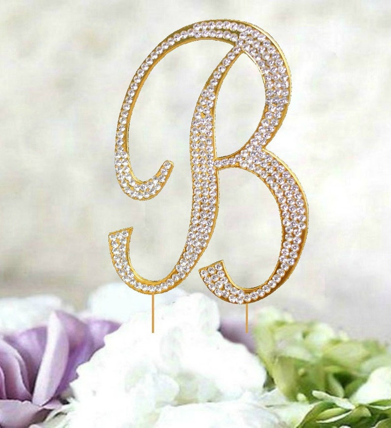 Large Monogram Letter A OR B script CakeTopper in rhinestones wedding birthday Bling cake topper silver I do shoe sticker