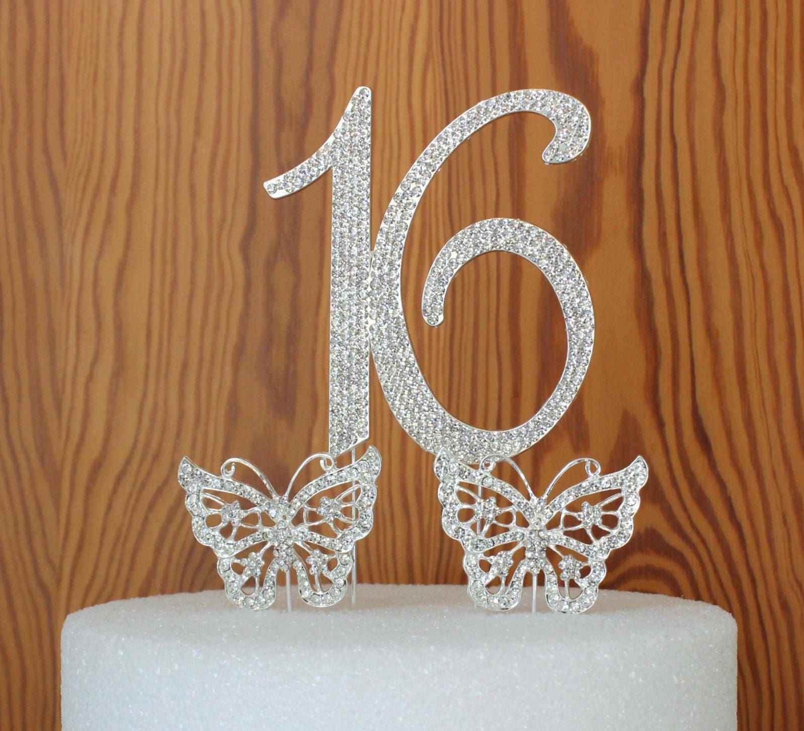 Sweet 16 Silver Crystal Rhinestone Cake Topper 16th Birthday Bling Party Favor 