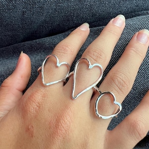Large Silver Heart Ring  Sterling Silver Open Heart Jewelry  Perfect Gift Under 50 for Women