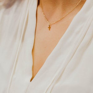 Cross Layering Necklace, Small Delicate Gold Fill 18&#39; , Religious Gift, Layered Tiny Cross Necklace, Minimalist Gift, Christian Gift for Her