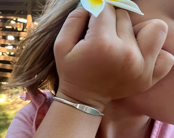 Sterling Silver Girls Cuff Bangle – Custom Engravable Keepsake Jewelry