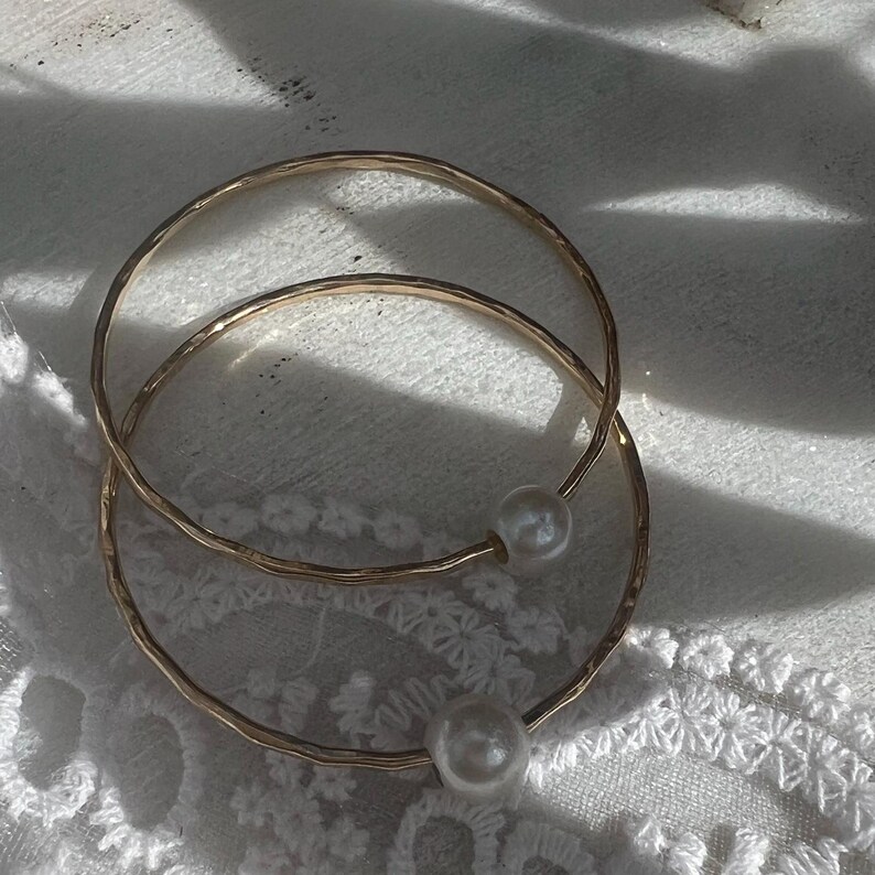 Two 14K Gold Baby Bangle Bracelets - Infant Jewelry - 2 Pearl Stacking ...